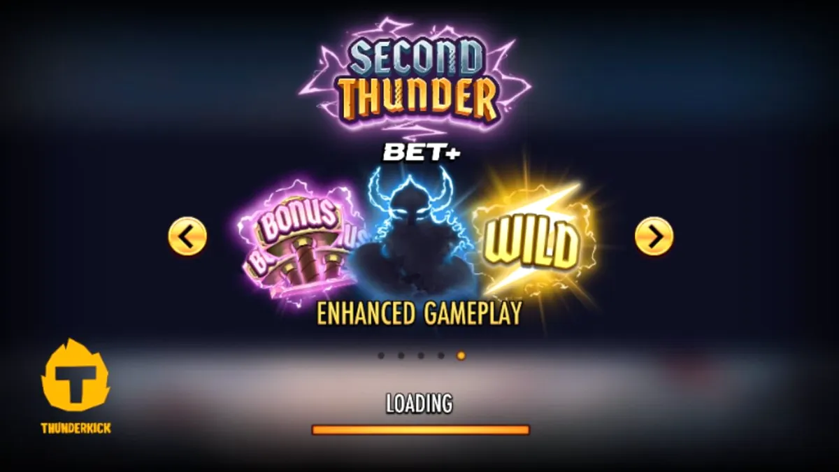 Tampilan visual slot Second Thunder dengan latar belakang medan perang bersalju.