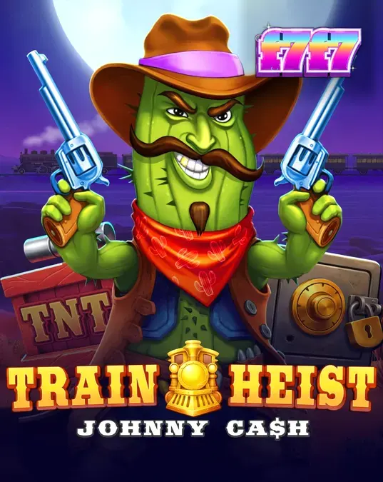 Tampilan visual slot Train Heist Johnny Cash dengan tema koboi dan perampokan kereta api